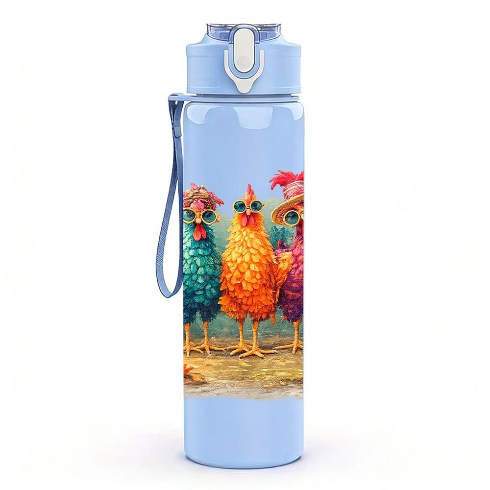 1PC Colorful Rooster Chicken Farm Print 750ml Color Plastic Sports Water Bottle Leakproof Flip Straw Lid Suitable for Sports Office Home Use