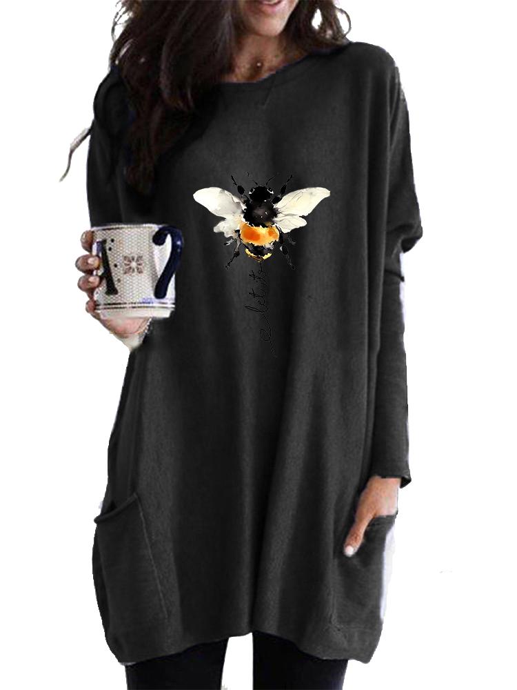 Women's Long Tunic with Pockets Loose Fit Fashion Printed Logn Sleeve Top Women's Sweatshirt
