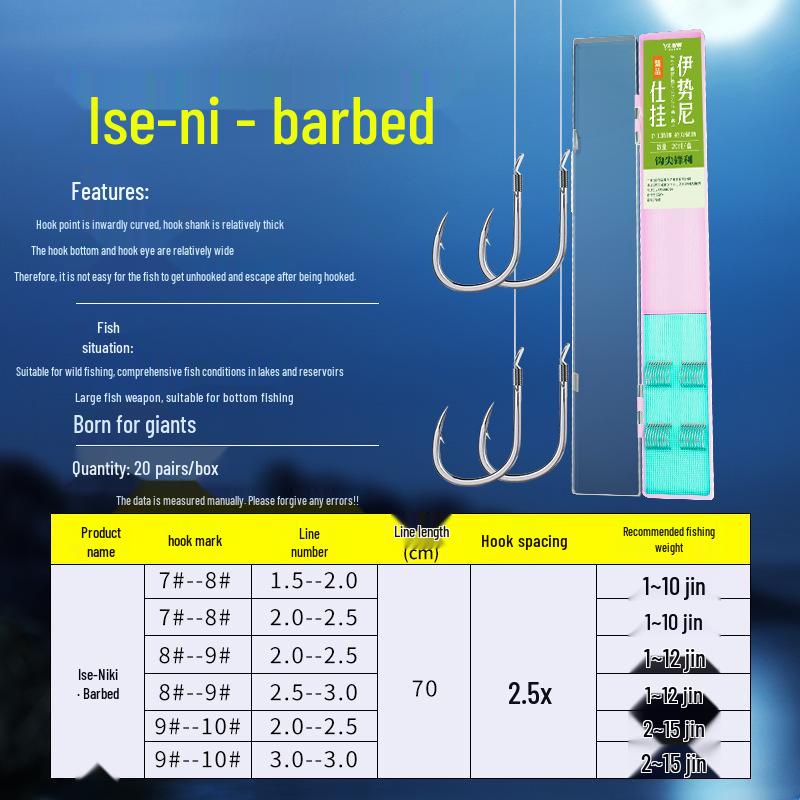 Ise Nizi High-Strength Double Hook with Barbs for Lake and Reservoir Big Fish Fishing 20 pieces/box