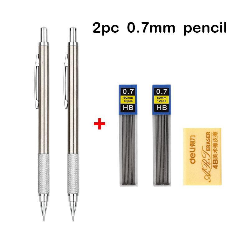 Full Metal Mechanical Pencil Set 0.3 0.5 0.7 0.9 1.3 2.0mm Art Drawing Automatic Pencil with Leads Office Kawaii School Supplies