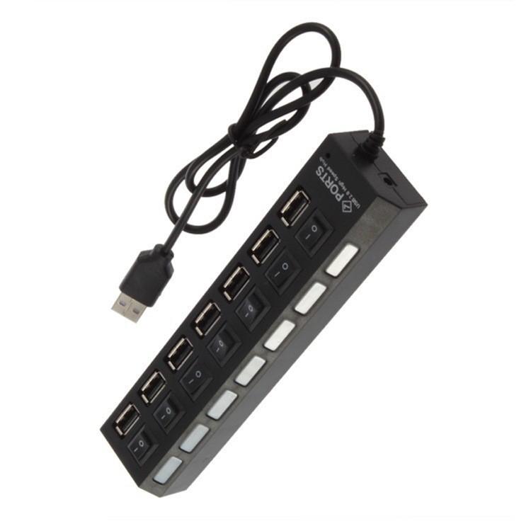 7-Port High-Speed USB Hub with Independent Switches, Supports External Hard Drives