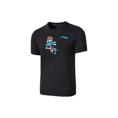 Li Ning Badminton Collection T Shirts Unisex Black Crew Neck Moderate Straight Fit AHST361-1