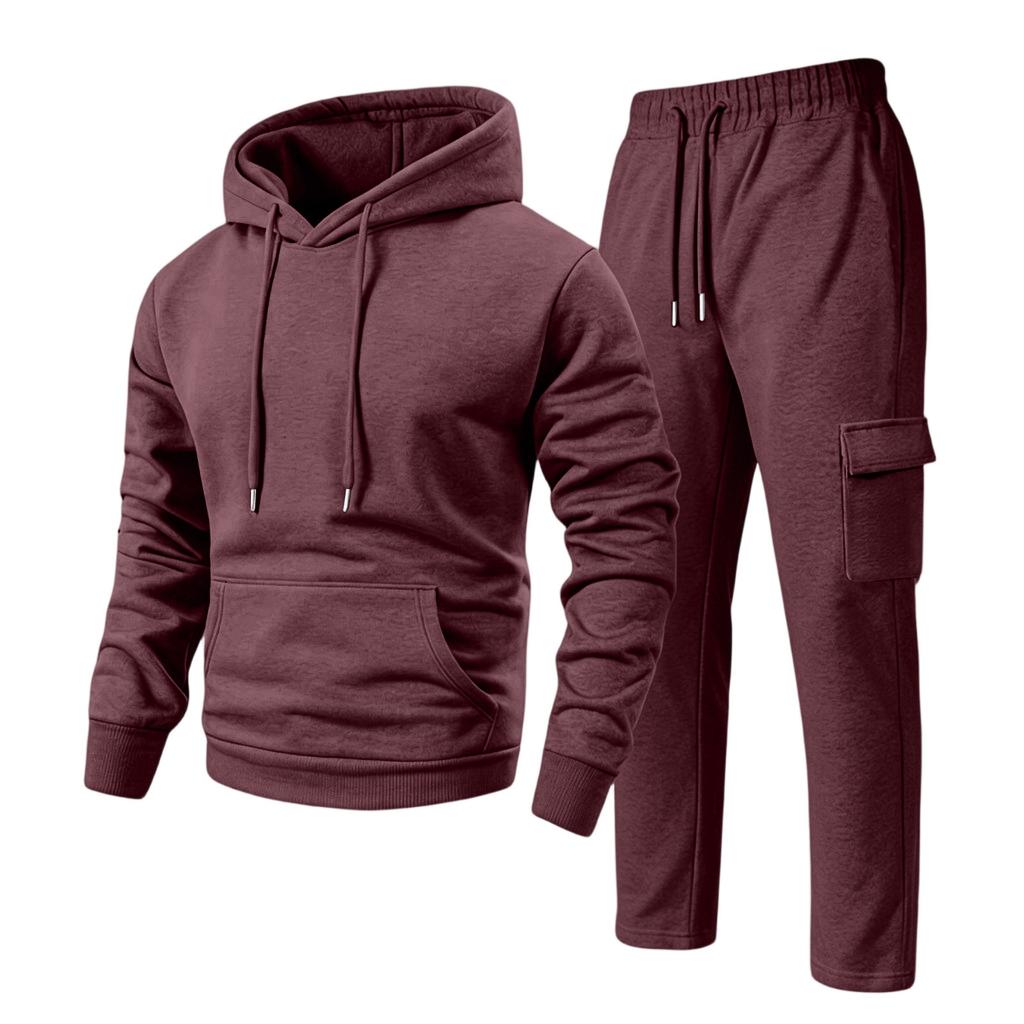 Men's Casual Hooded Zip-Up Jacket and Multi-Pocket Cargo Jogger Pants 2-Piece Set for Outdoor Sports