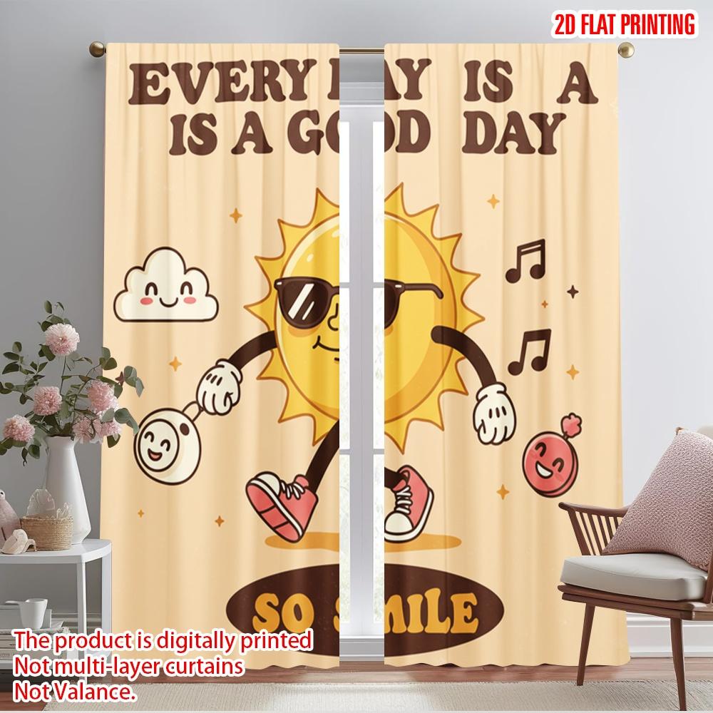 

2pcs 2D flat printing Window Treatment Curtains Sunny Day Smile Quote Polyester Without Electricity Family Party Use for 52.50×116.00 CM 2pcs