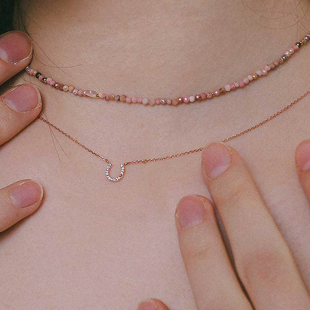 

J.Lauren Rose Gold Mini Cubic Horseshoe Silver Necklace N01162