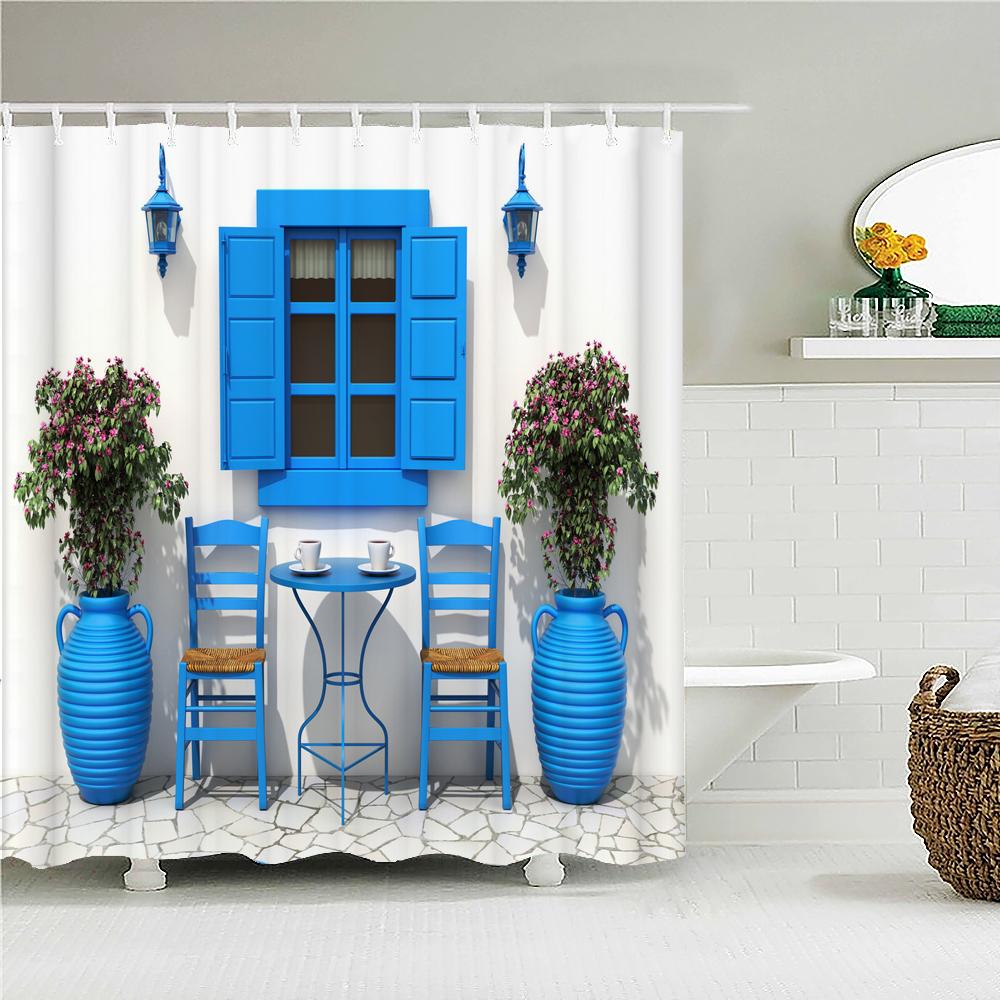 Vattentät Duschdraperi med Blommor Gräs Växt Stenmur för Badrum Badgardiner Extra Lång 180*200 CM 3d Duschdraperi