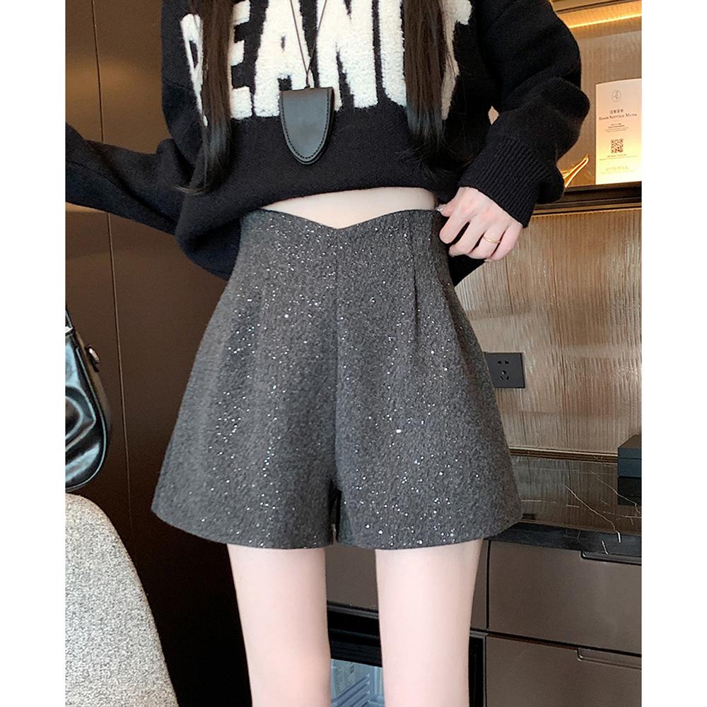 

Женские блестящие шорты из шерсти с пайетками, с широкими штанинами и высокой посадкой - Коллекция Осень/Зима 2025 3XL серый