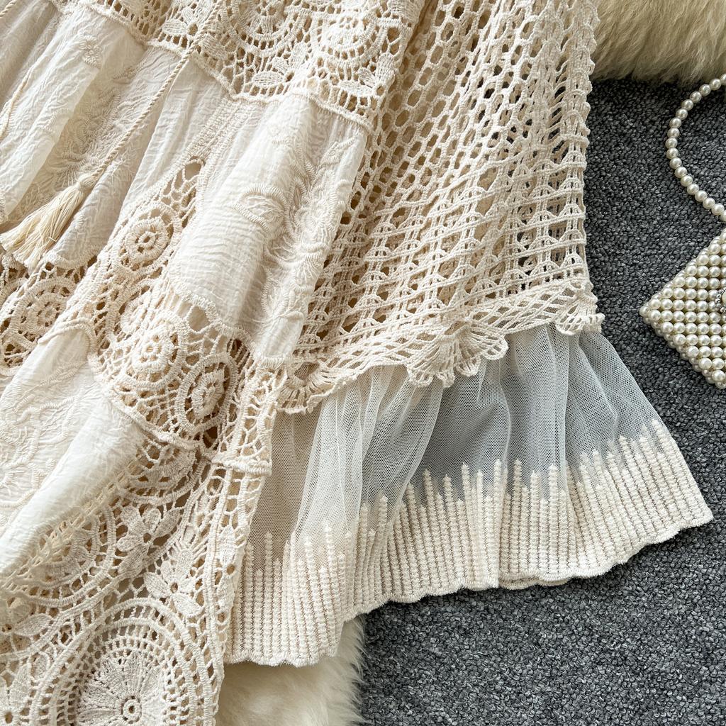 DIMANAF 2025 Neue Sommer Frauen Lange Grundlegende Gestrickte Kleid Hülse Mode Spitze Kleider