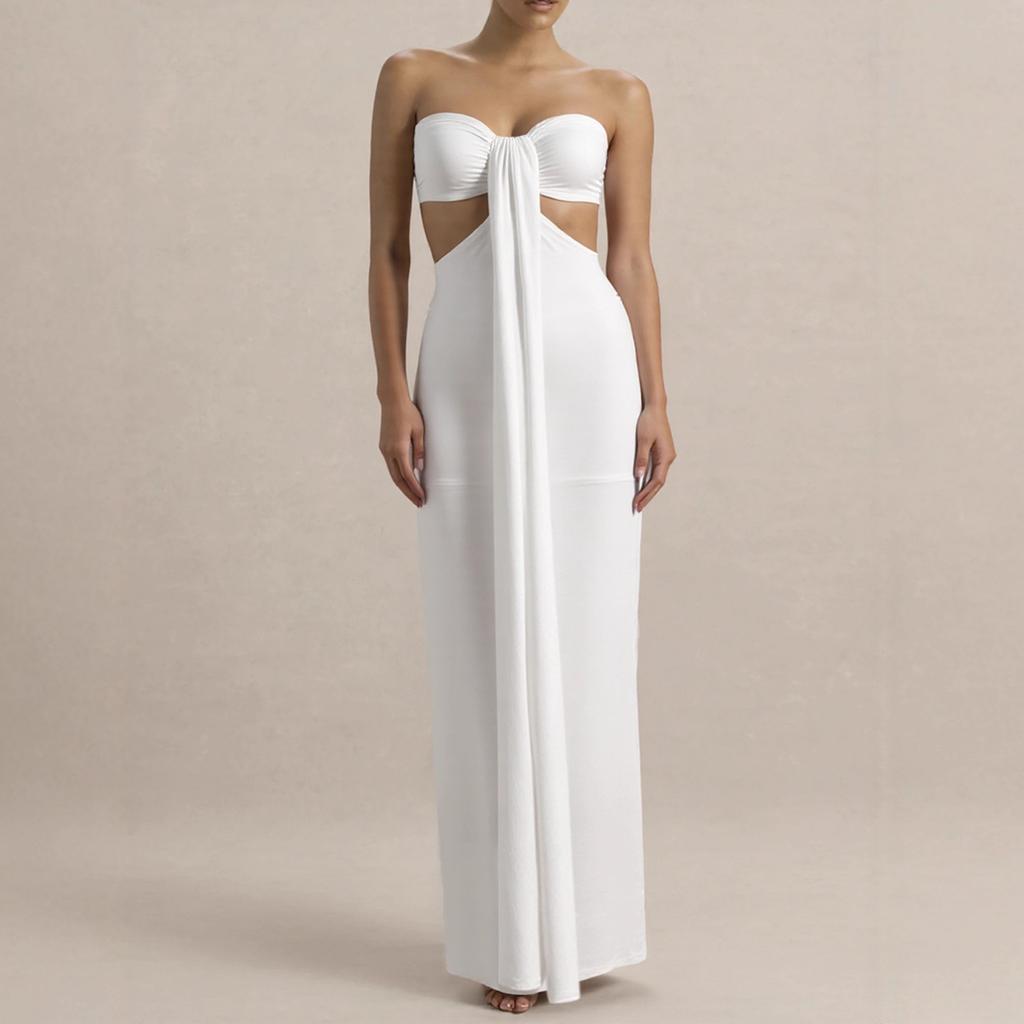 European and American style sexy one-word collar streamer dress popular hollow slim sleeveless night dress