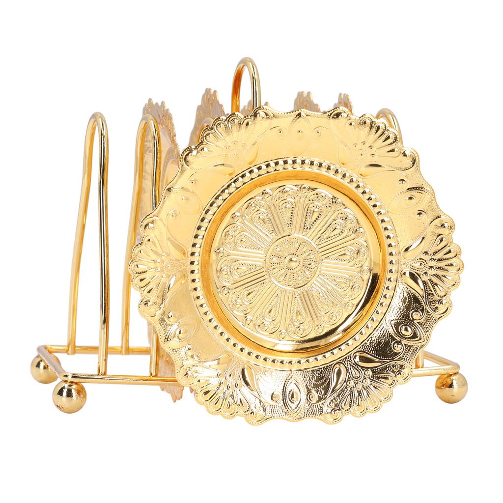 Metal Coaster Holder Set Zinc Alloy Vintage Coaster Stand Set Drink Coasters with Decorative Rack for Home Kitchen Bar