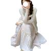 Gentle Pink Lace Camisole & Cardigan Set with Waist-Hugging Summer Dress