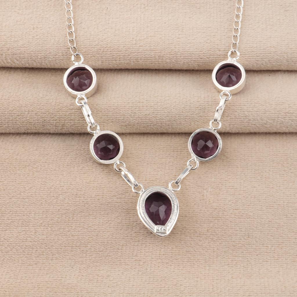 Natural Amethyst Gemstone 925 Sterling Silver Handmade Women Jewelry Designer Necklace 16-18" For Gift RN-3-6