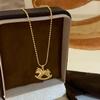 Gold Crushed Ice Horse Pendant Necklace - Light Luxury, Versatile Design for Women