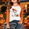 Camiseta Infantil com Estampa de Halloween Manga Longa Casual Gola Redonda para Festa e Uso Diário