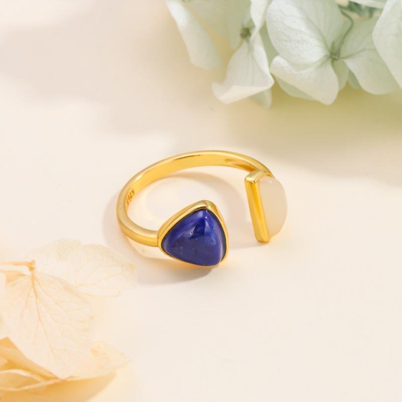 S925 sterling silver ring women's opening silver inlaid lapis lazuli temperament niche ring fashion versatile jewelry gift