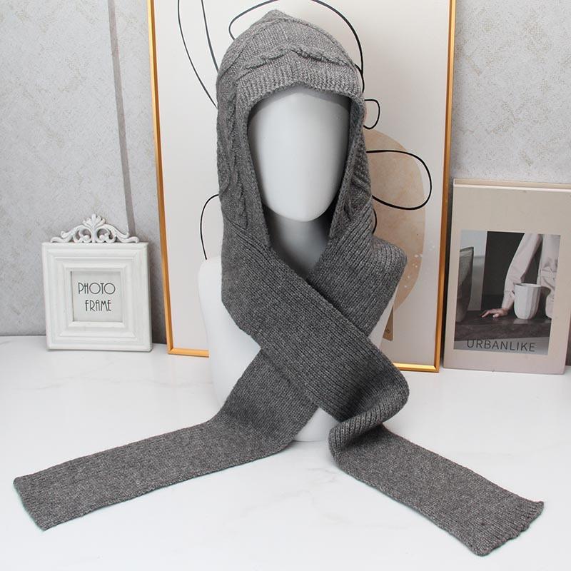 Twist knitted hooded scarf women's autumn and winter integrated warm pullover scarf versatile cold-proof headgear