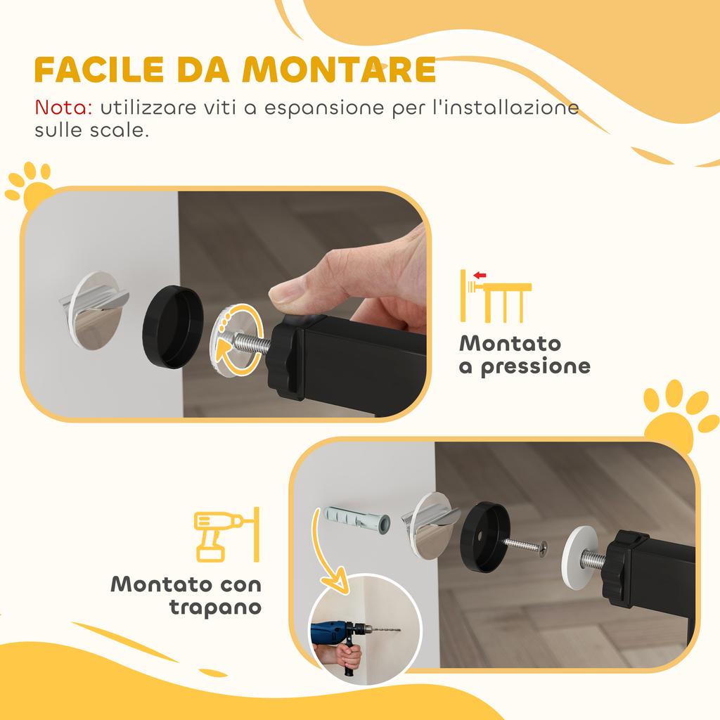 Extendable and Adjustable Dog Gate for Stairs and Doors, Made of Steel and ABS, 75-85x76 cm, Black