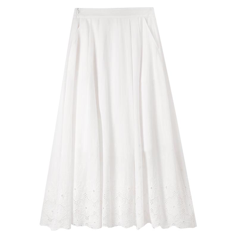 Women's Cotton Embroidered High-Waisted A-Line Midi Skirt