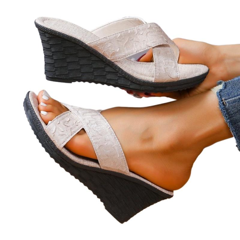 Sommer Neuer Stil Keilabsatz Dicke Sohle Fischmaul High Heel Pantoletten Damen Pantoletten Sandalen Vier Stile Übergröße 36-41