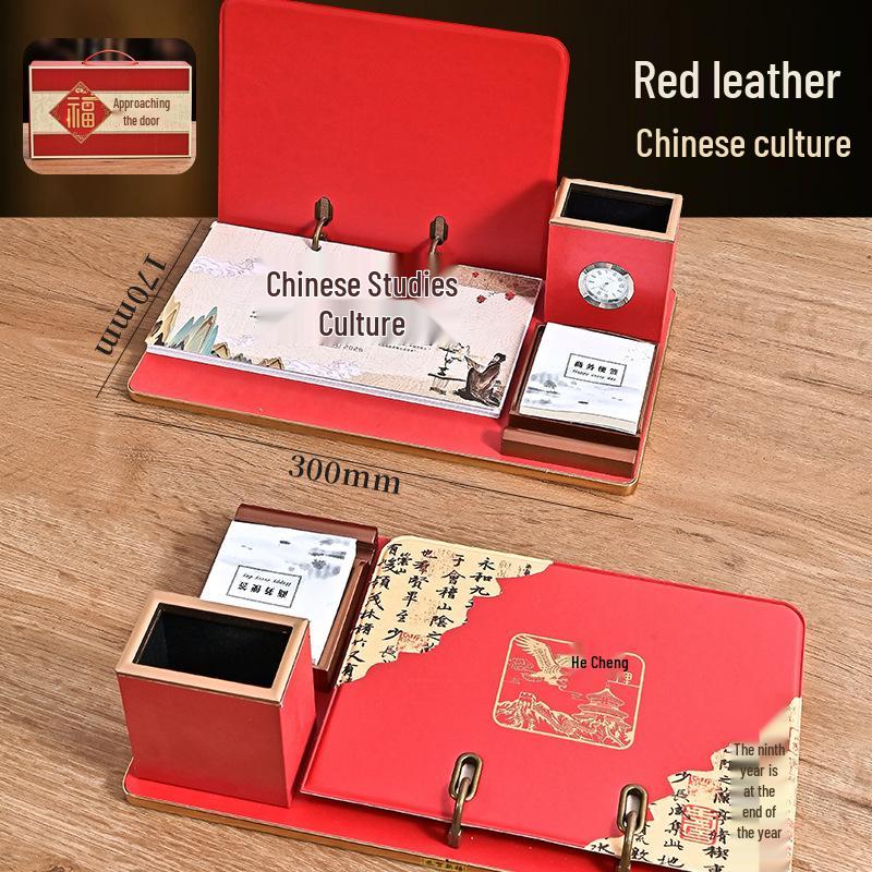 2026 Custom Leather Business Desk Calendar Set with Logo - Creative Office Desktop Ornament Gift Box