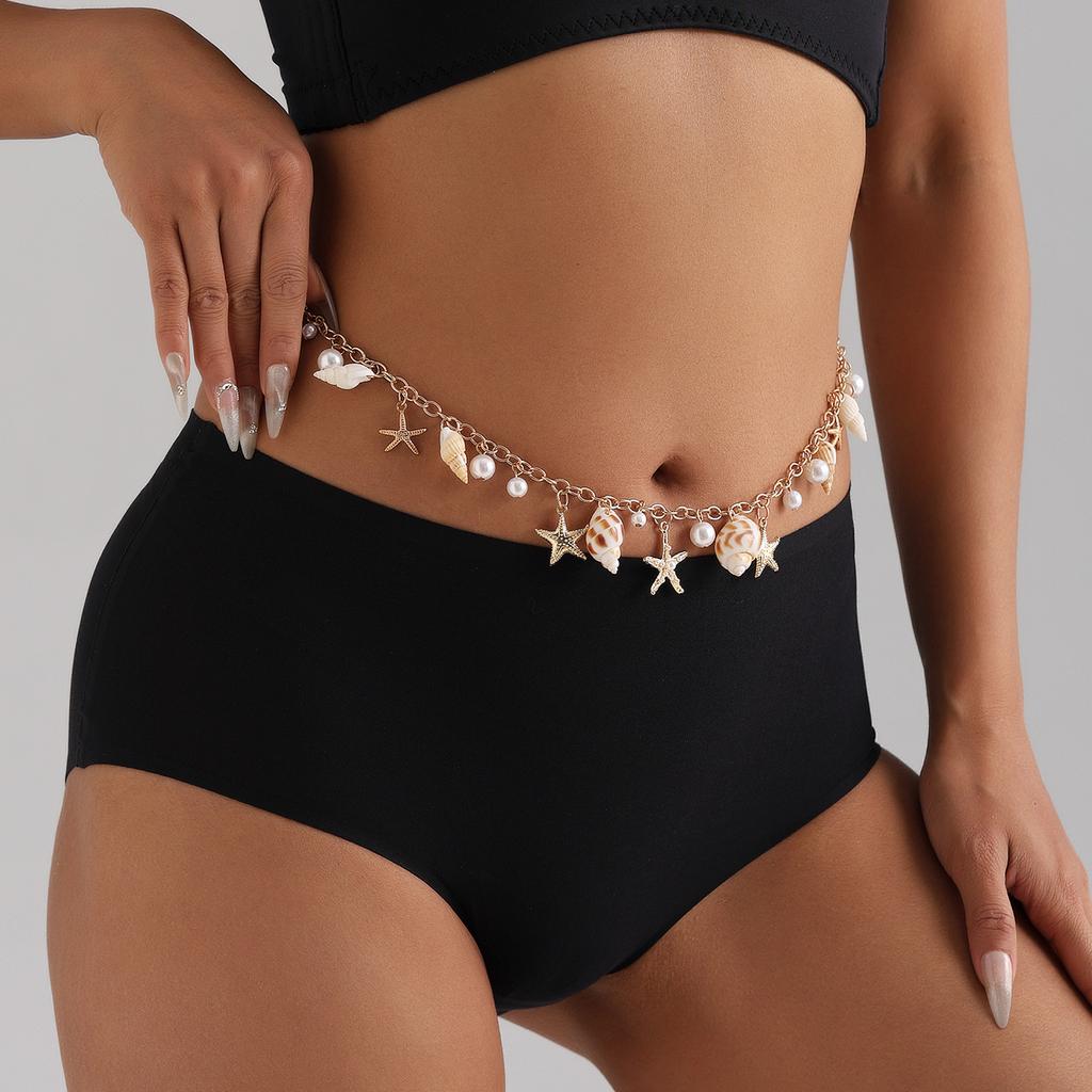 Bohemian Beach Waist Chain Belly Chain With SeaShell Pearl Starfish Decors For Women Girl Pool Parties Music Festival