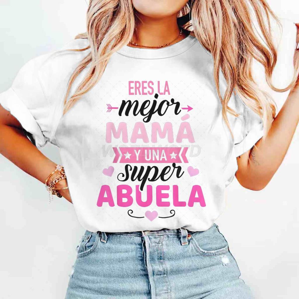 Mom Grandma Matching Tshirt Pink White Print Short Sleeve Top Best Mom Super Grandma Casual Daily Wear Top Unisex