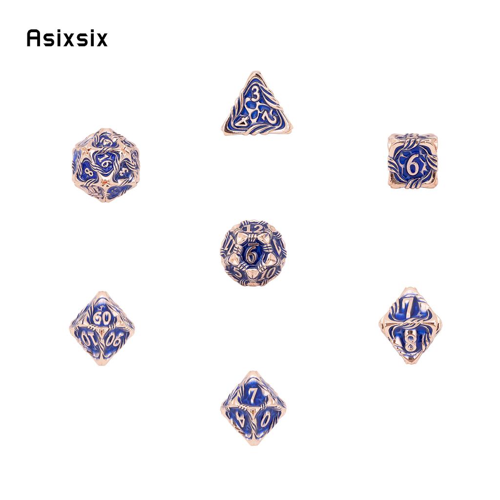 7 Pcs Yellow Blue Tree Vine Metal Dice Solid Metal Polyhedral Dice Set Suitable for Role-Playing RPG Board Game Dice RPG