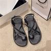 Temperament with skirt flat toe sandals women's 2025 new summer soft sole silver cross with Roman beach sandals