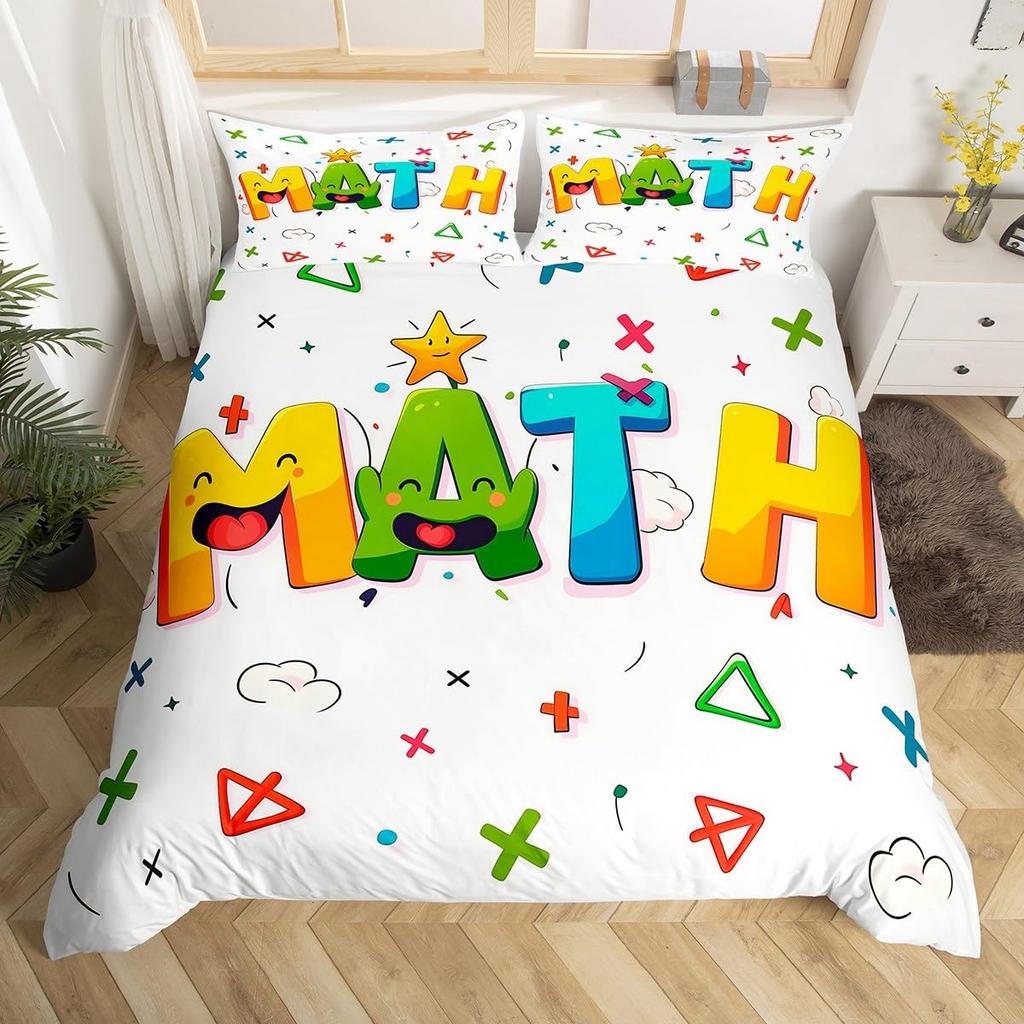 Cartoon Graffiti Bedding Set Back To School Duvet Cover For Kids Boys Girls BedroomMath Geometric Symbol Comforter Cover Twin