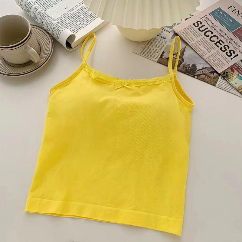 

Бесшовный топ с кружевной отделкой для женщин, модный весенний наряд one size жёлтый