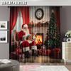 2Pcs Santa Curtains Old Santa Claus Sitting At Home At Christmas Night Reading A Letter Near The Tree Living Room Bedroom Window