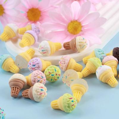 10pcs Color Mixed 3D Mini Resin Ice Cream Cone Pendant DIY Jewelry Making Supplies Key Chain Earrings Necklace Crafts
