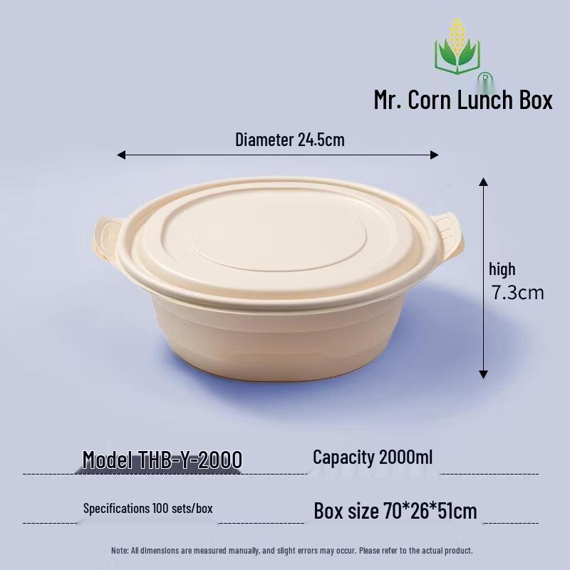 Mr. Corn Starch Disposable Round Takeaway Bowl, 2000ml