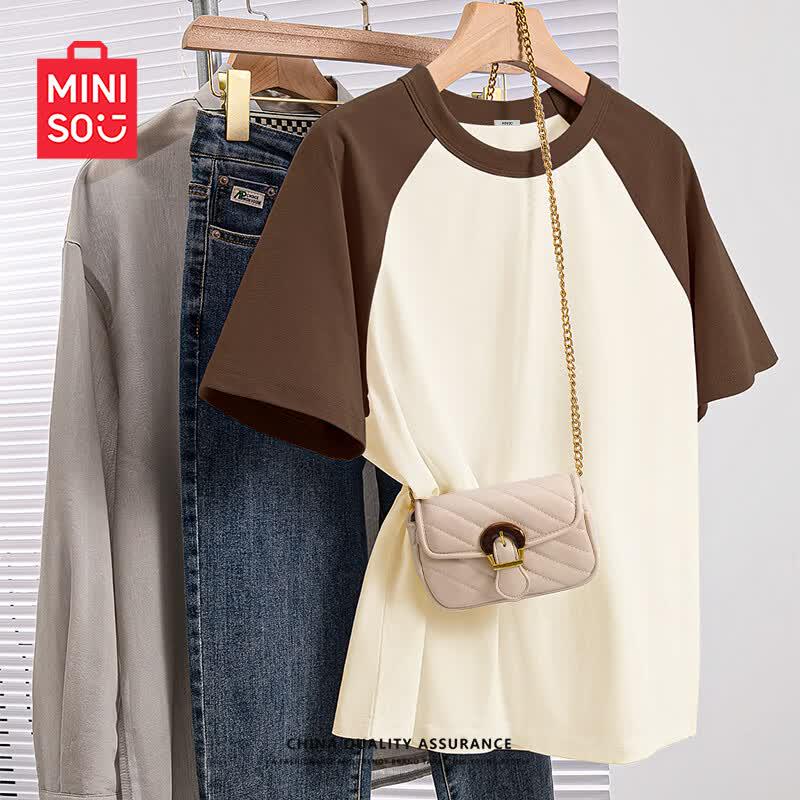MINISO Women's Raglan Contrast Pure Cotton T-Shirt
