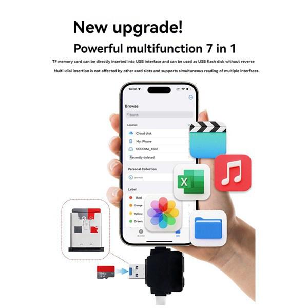 

White 7-in-1 ABS Card Reader: Universal Multi-port for Mobile Phones & Computers. Other