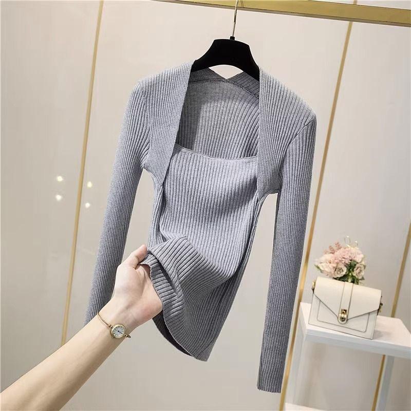 Fake Two-piece Sweater Women's Autumn Winter Tops New Popular Soft Waxy French Bottoming Shirt