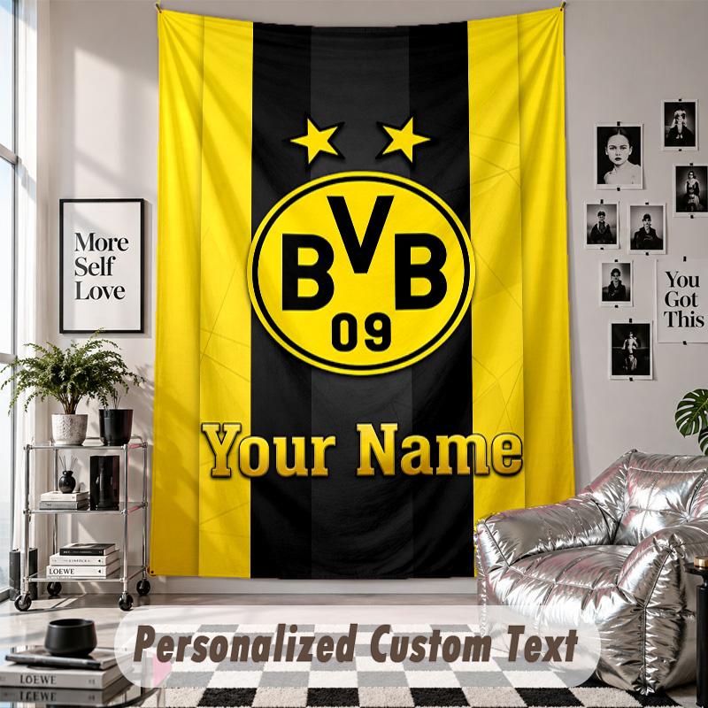 Arazzo da Appendere alla Parete con Nome e Testo Personalizzati, Arazzo Decorativo Borussia Dortmund per Camera da Letto