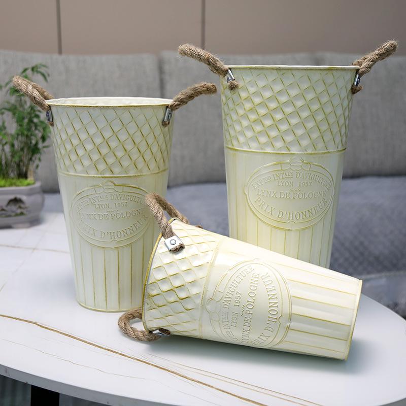 Retro Style, Wrought Iron Flower Awakening Bucket, Dried Flower Vase, Home Decoration, Floor Standing, Flower Pot Placement