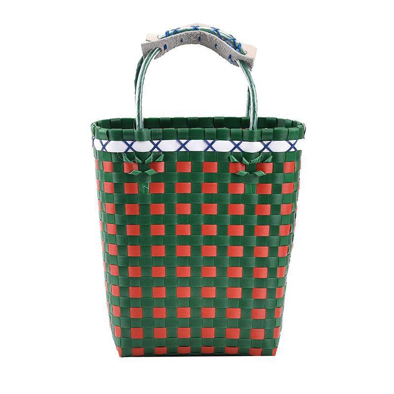 

Thai Portable Woven Bag Women 2025 New Style Fashionable Foreign Color Contrasting Large-capacity Vegetable Basket Bucket зелений