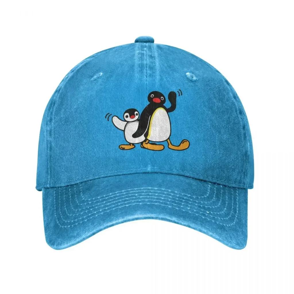 Pingu Berretto da Baseball Unisex da Donna Pinguino Denim Usurato Lavato Cappelli Berretto Classico da Esterno Corsa Golf Snapback Regolabile