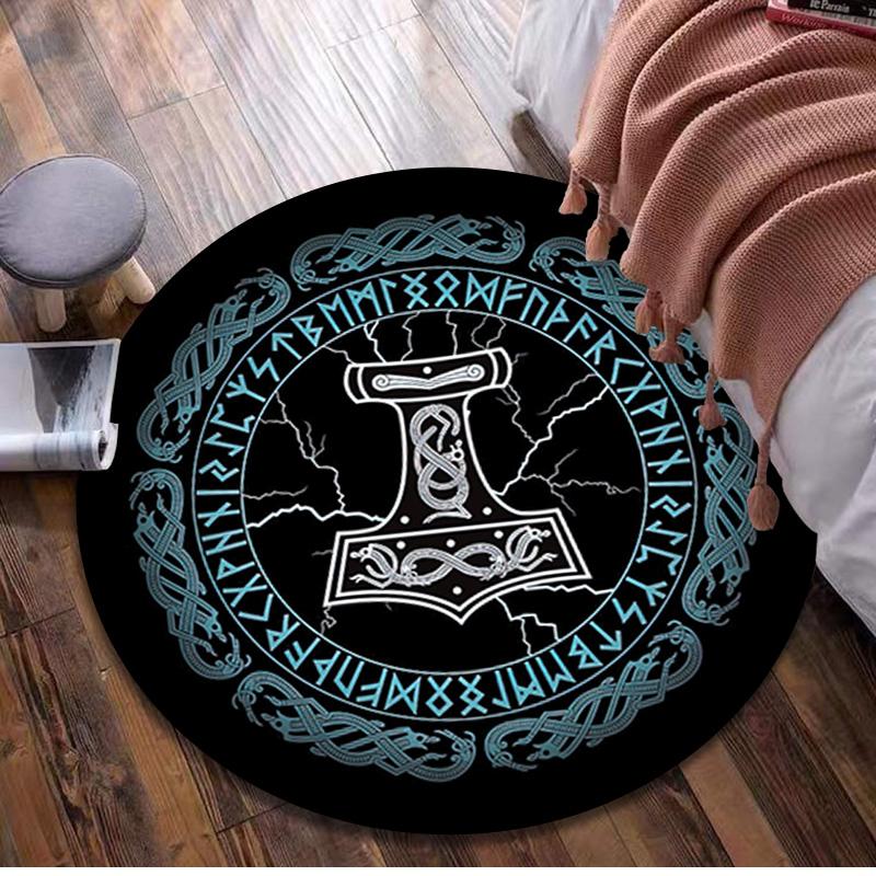 Vegvisir Viking Compass Circular Rug - Office Decorative Carpet For Living Room Bedroom Door Mat Floor Rug Computer Chair Area Rug