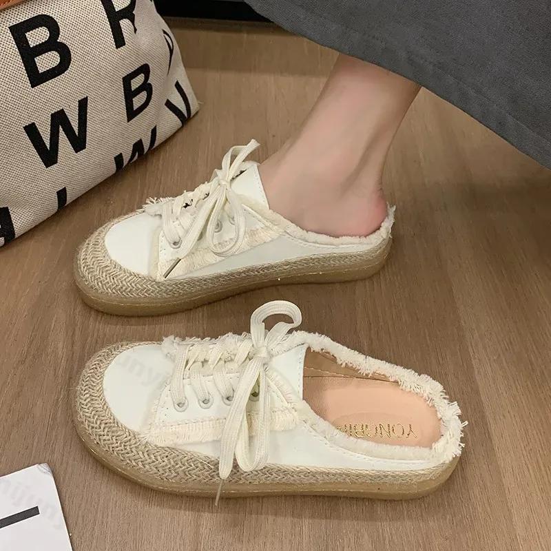 Mode Mode Lässige Schnür-Canvas-Schuhe für Damen 2024 Herbst Neu Designer Halbslipper Schuhe Damen Flache Lässige Sneakers Damen