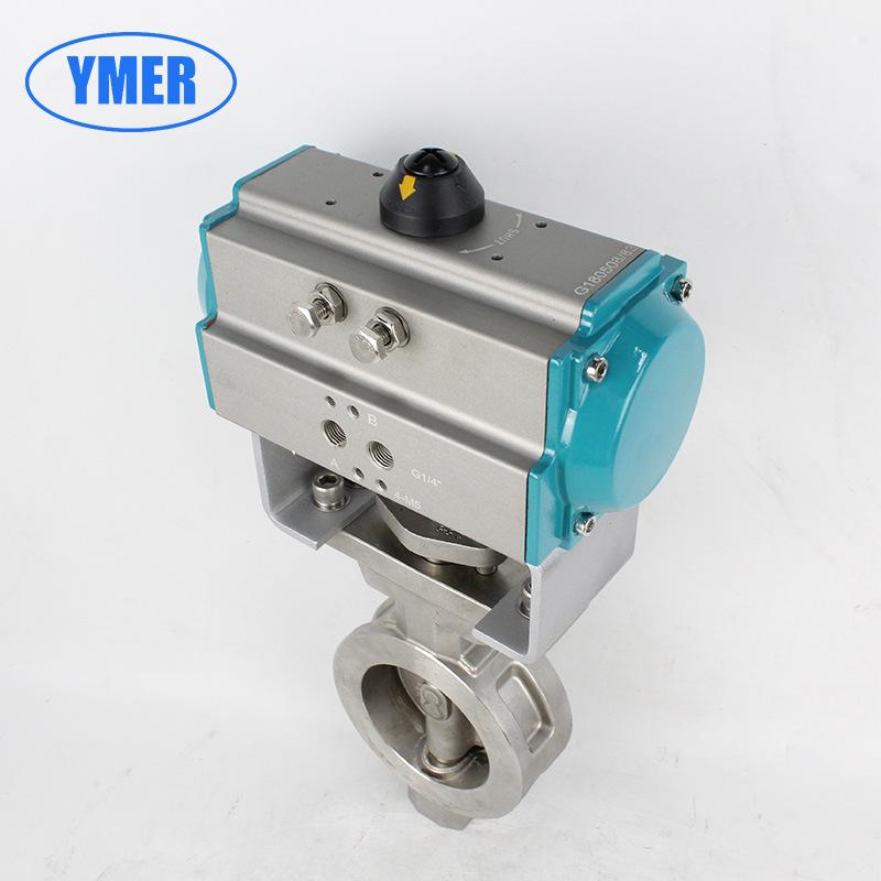 YMER Double Eccentric Pneumatic Butterfly Valve, 304 Stainless Steel, Double Acting Actuator, DN50, High Temp & Wear Resistant.