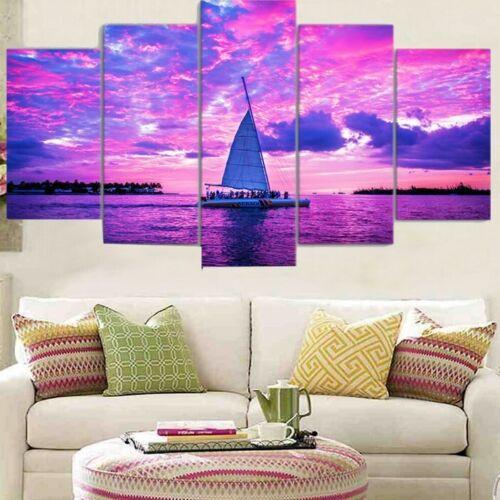 

5 шт., фиолетовое небо, лодка, настенное искусство, HD печать, домашний декор, холст, картины без рамки, постер, 5 панелей, абстрактный декор комнаты, современный 20x35 20x45 20x55cm
