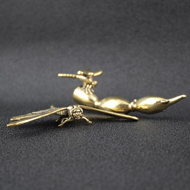 Vintage mosazná figurka vážky - Dekorace na stůl domova a kanceláře ve starožitném stylu, Kreativní čajové zvířátko pro sběratele