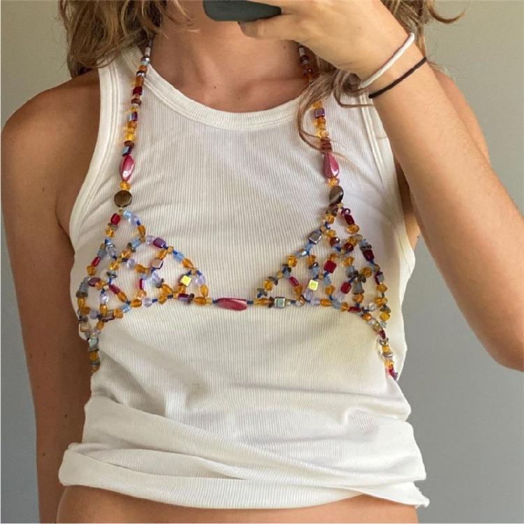 Modern Acrylic Gemstones Beaded Necklace Bra For Women Chest Chain Jewelry Suitable For Parties Travel And Daily Outfits