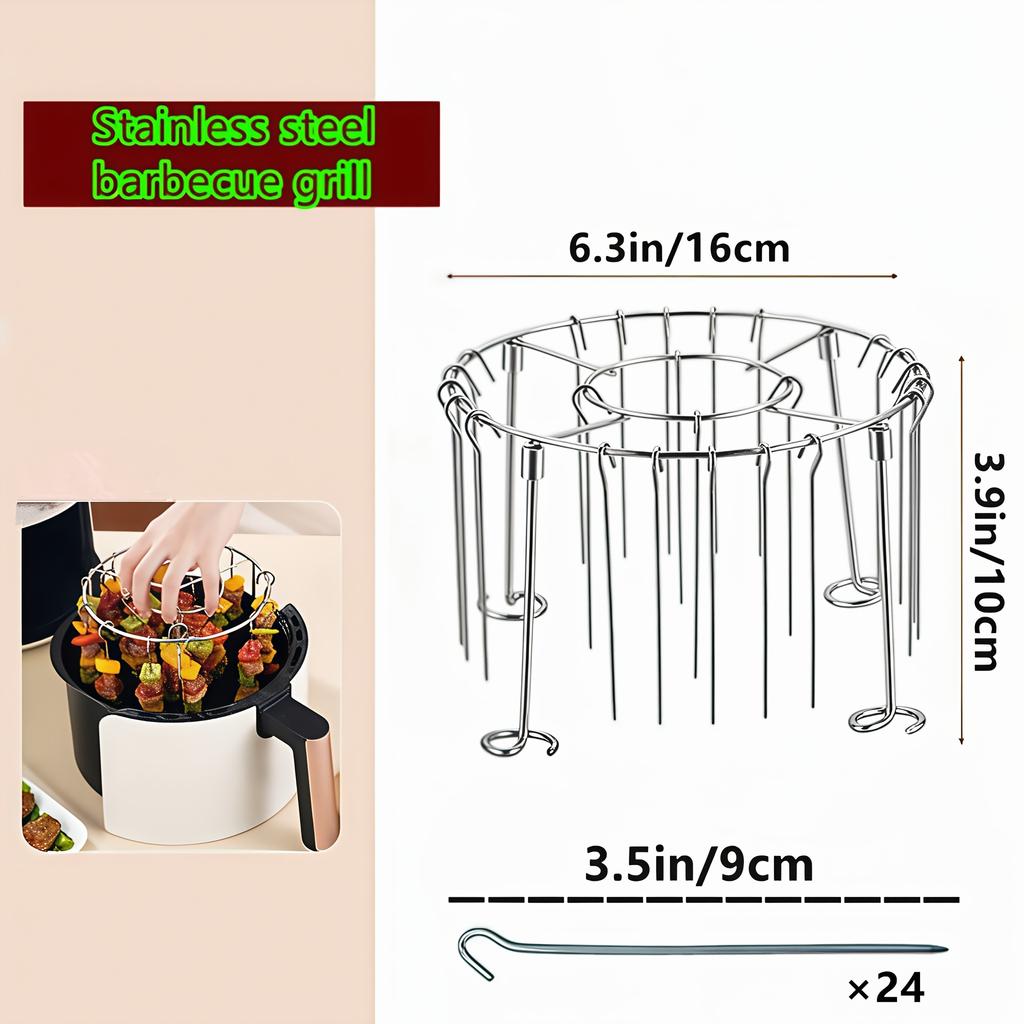 304 Stainless Steel Air Fryer Grill Rack, Multi-purpose Skewer Stand for Kitchen & Outdoor Barbecue