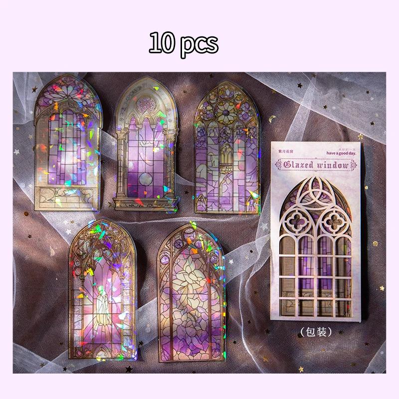10pcs Large size Flowers Window Stickers Gold Foil Decor Junk Journal DIY Srapbooking Collage Stationery PET Twinkle Stickers