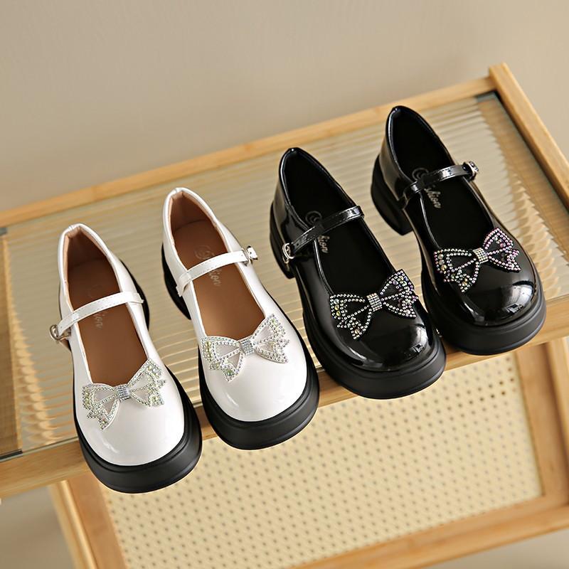 French Bow Round Head Thick Sole Color Matching Small Leather Shoes Women's 2025 Autumn New Pearl One-word Buckle Mary Jane Shoes
