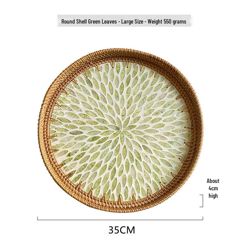 Handmade Rattan Round Light Luxury Tray for Picnic, Fruit, and Candy Storage in the Living Room or Restaurant.